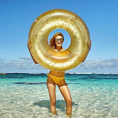 Glitter Gold 100kg Blown Up Ring Piscina anillo de baño transparente inflable para adultos
