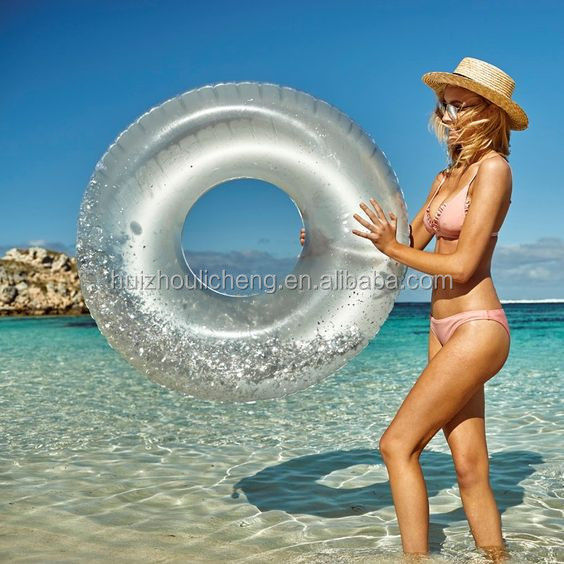 Glitter Gold 100kg Blown Up Ring Piscina anillo de baño transparente inflable para adultos
