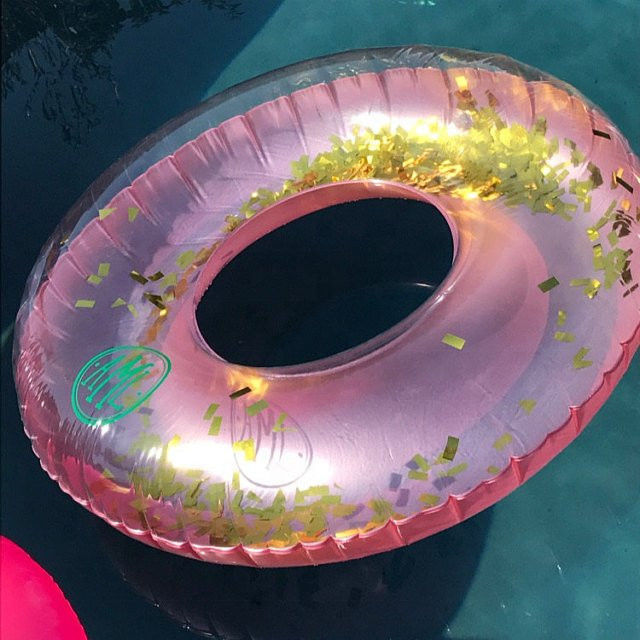 Glitter Gold 100kg Blown Up Ring Piscina anillo de baño transparente inflable para adultos