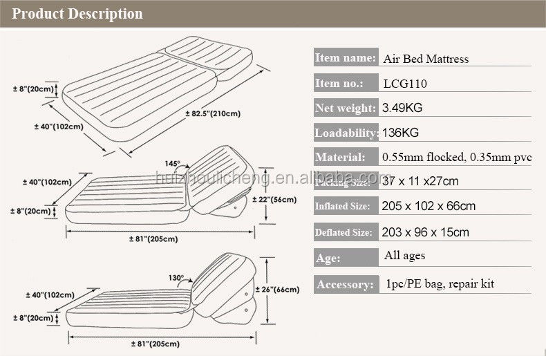 Muebles para el exterior inflables de doble lado colchón de aire acondicionado 0,35 mm