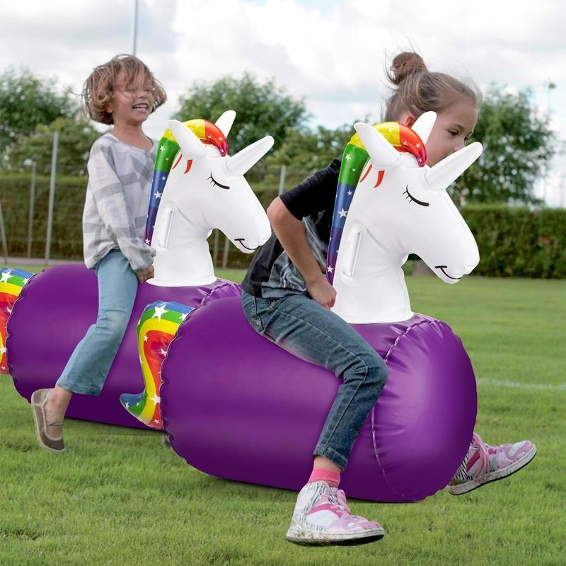 Unicornio y Dino saltando juguetes hinchables montar en el salpicador caballo saltador para el rendimiento