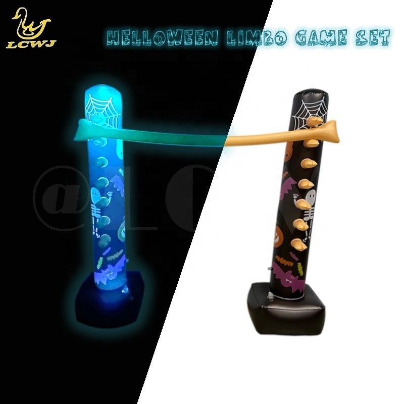 Juegos de patio trasero LC Juegos de fiesta en interiores Divertida decoración luminosa de Halloween Juego de limbo inflable con luz LED para adultos y familia