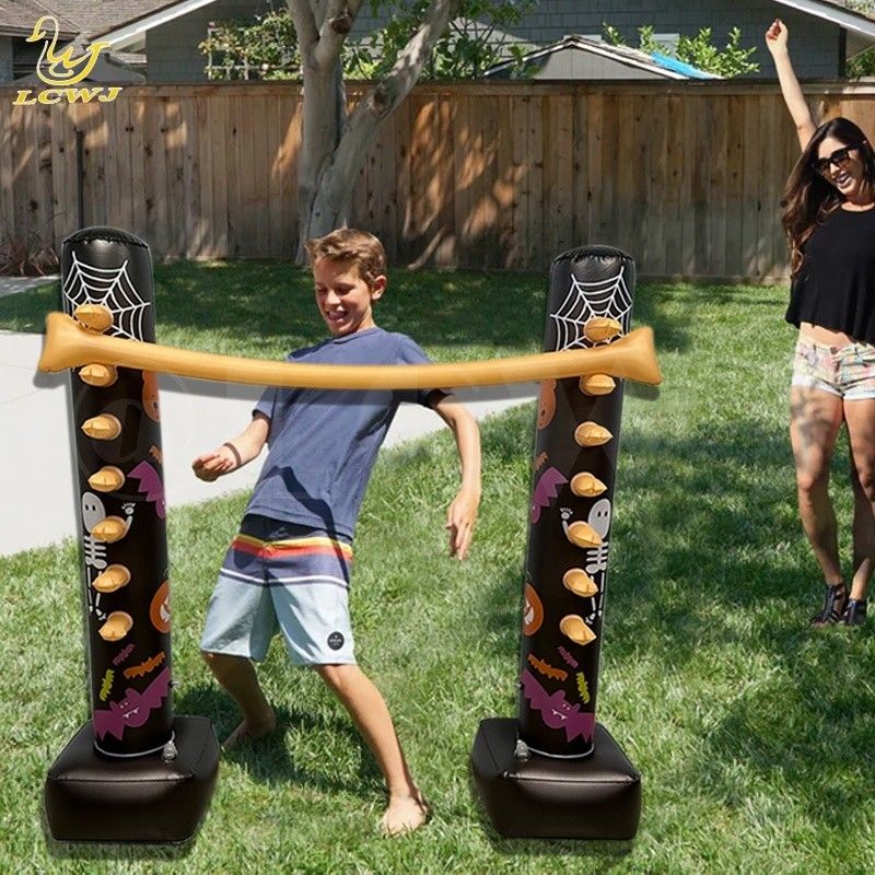 Juegos de patio trasero LC Juegos de fiesta en interiores Divertida decoración luminosa de Halloween Juego de limbo inflable con luz LED para adultos y familia